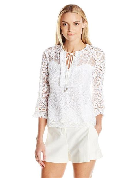 Nanette Lepore Womens Delicate Lace Top White 4 Lovelulus Fringe