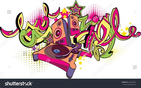 Music Design Turntable And Graffiti Arrows Stock Vector 469249091