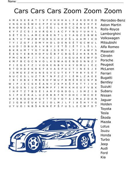Cars Word Search Wordmint