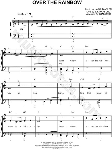 Home » piano tutorials » over the rainbow sheet music for piano. Judy Garland "Over the Rainbow" Sheet Music (Easy Piano ...