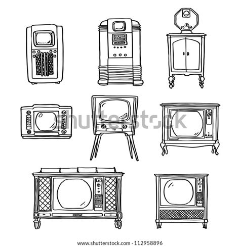 Vintage Tv Set Hand Drawn Illustration Stock Vector Royalty Free