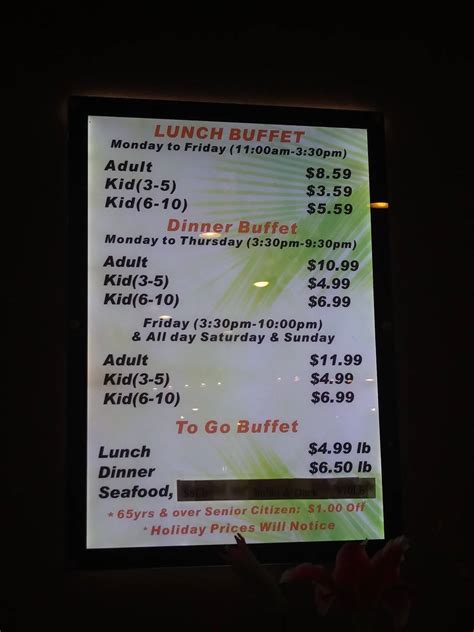 Menu at Teppanyaki Chinese Buffet restaurant, San Antonio