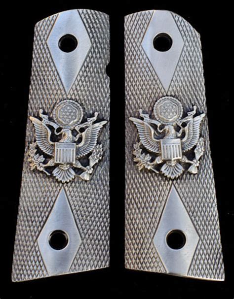 Pewter 1911 Gun Grips Engraved Us Eagle Checkered Design Etsy
