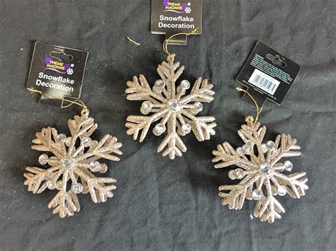3 X Large Cheap Champagne Gold 3d Glitter Snowflake Christmas Tree