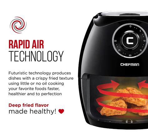 RJ38-R8-AM RJ38-P1 Black 6.5 Liter Chefman Air Fryer with Digital Display Adjustable Temperature Control for the Perfect Result in Frying a Variety of Foods Cool-to-Touch Exterior and 2.5L Fryer Basket Capacity