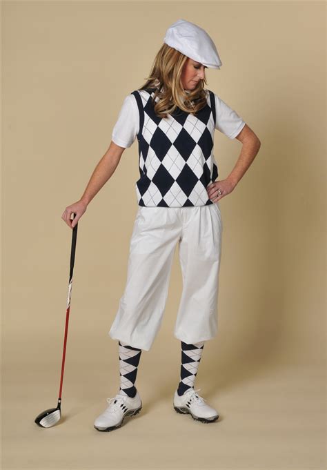 Womens Golf Outfit White Knickers Navy White Argyle