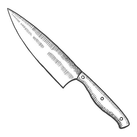 Kitchen Chef Knife Isolated Doodle Hand Drawn Sketch With Outline Style