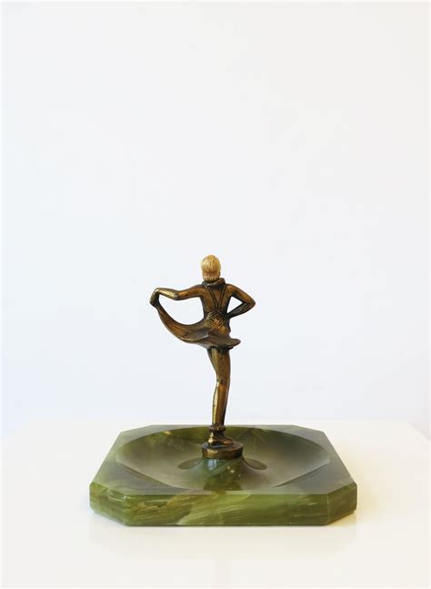 Art Deco Female Bronze Dancer Sculpture And Onyx Marble Catchall For Sale At 1stdibs Onyx