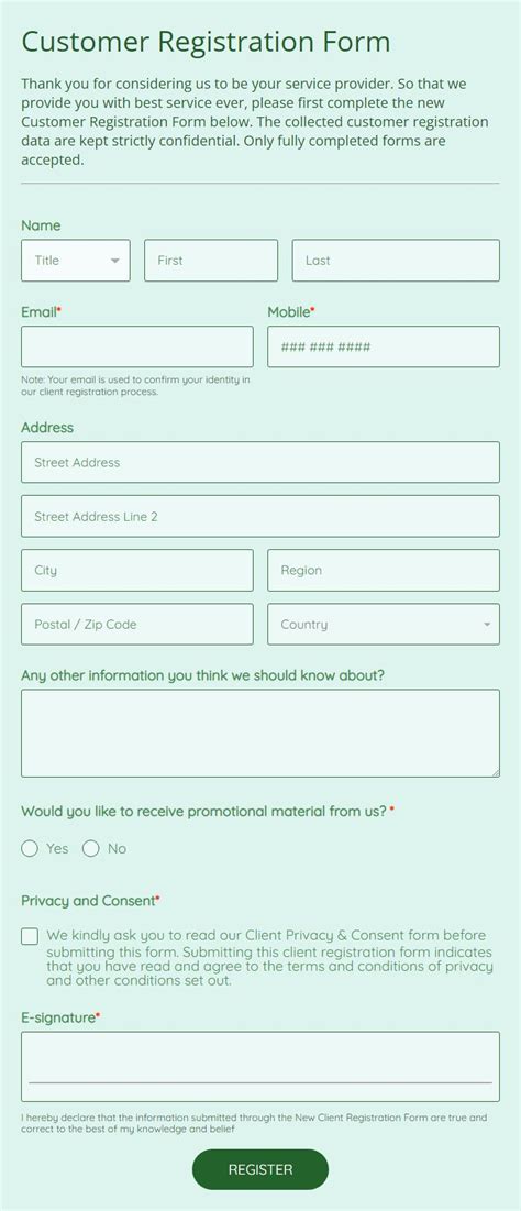 Free Customer Registration Form Template 123formbuilder