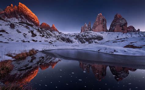 Frozen Mountain Lake And Rocks Desktop Wallpaper