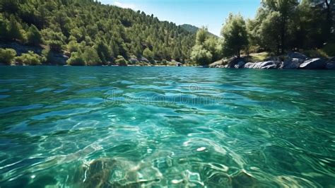 Lake Calm Turquoise Water In Sunny Day Close Up Generative Ai Stock