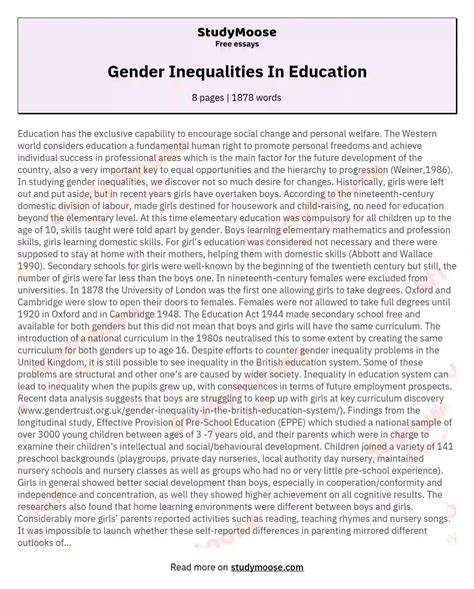 gender inequalities in education free essay example