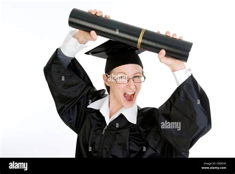 University Degree Holder Cheering Holding The Diploma Over Her Head
