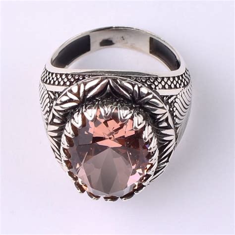 Morganite Ring 925 Silver Ring For Men Sterling Silver Etsy