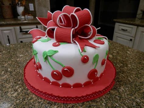 Vanilla Cake With Bc Icing Covered In Fondant W Fondant Cherries And Gumpaste Bow Gorgeous