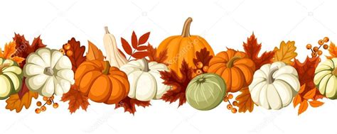 Horizontal Seamless Background With Pumpkins And Autumn Leaves Vector