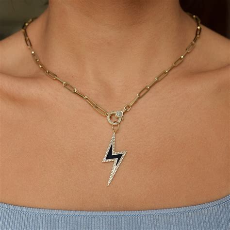 Diamond Black Enamel Lightning Bolt Pendant Be Loved Jewelry