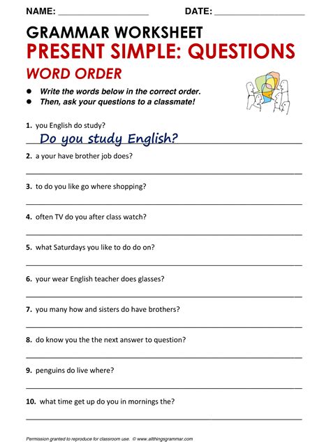 English Grammar Present Simple Questions Word Order