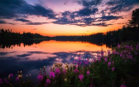 Amazing Sunset Reflection In The Lake Hd Desktop Wallpaper Widescreen