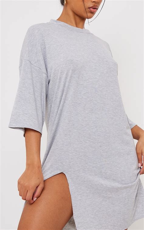 Grey Marl Split Oversized Boyfriend T Shirt Dress Prettylittlething