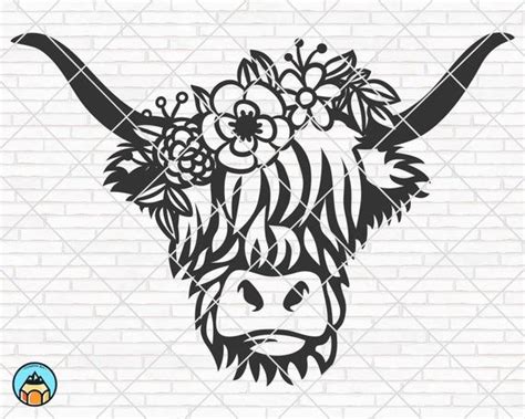 Highland Cow Svg Cow Svg Heifer Svg Floral Crown Cow With Etsy Flower On Head Highland Cow