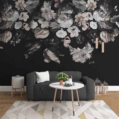 Dutch Oil Painting Dark Floral Wallpaper Wall Murals Pink Etsy
