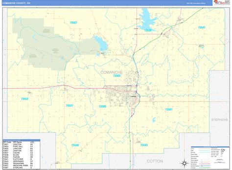 Comanche County Ok Zip Code Wall Map Basic Style By