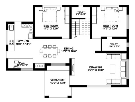 2 Bedroom House Layout Plan Autocad Drawing Download Dwg File Cadbull