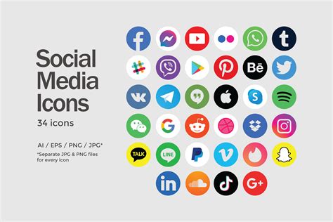 Circle Social Media Icons Set 34 Icons Graphic By Trumockup
