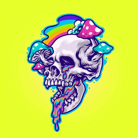 Magic Mushroom And Trippy Skull Illustration In 2021 Psychedelic