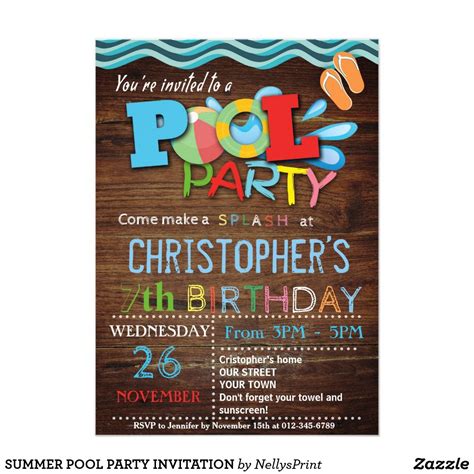 Summer Pool Party Invitation Pool Party Invitations