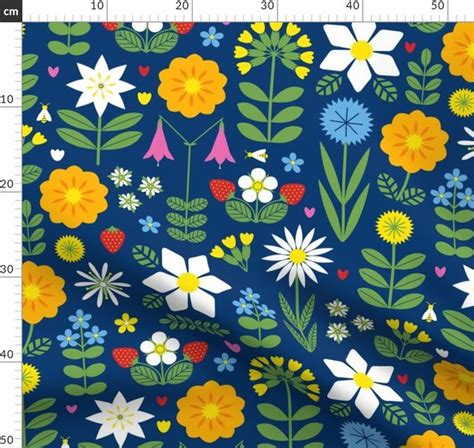 Vilda Blommor Wildflowers Spoonflower Minky Fabric Satin Fabric