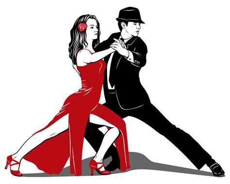 Argentine Tango Dancing Pair Woman In Red Dress Man In Black Suit Vector Clipart 24139185