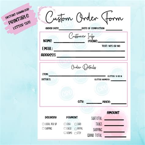 Custom Order Form Crafters Order Form Pdf Instant Etsy