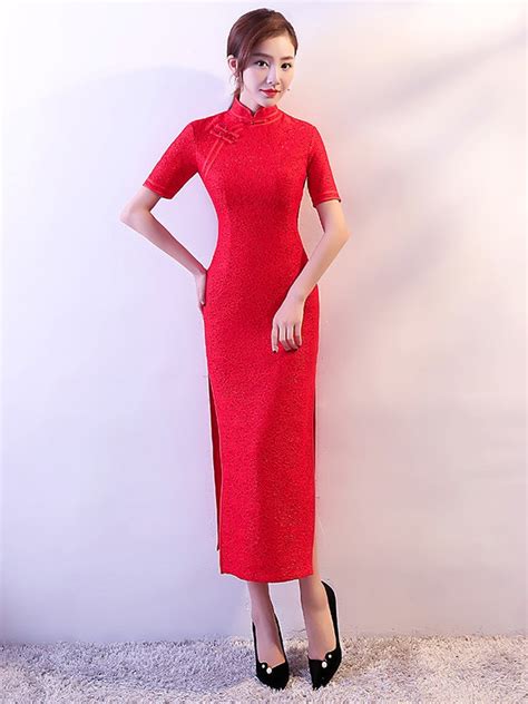 Allover Lace Qipao Cheongsam Dress With Side Split Cozyladywear