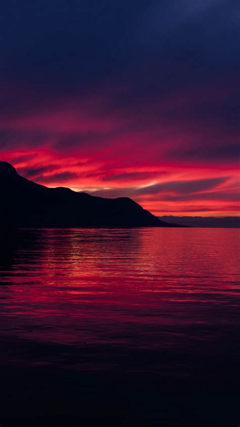 Download Wallpaper 1080x1920 Mountains Lake Sunset Horizon Sky