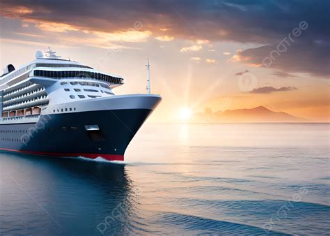 Cruise Ship In The Ocean Sunset Background Wallpaper Free Wallpaper