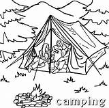 Camping Coloring Tent Printable Tourist Campfire Template sketch template
