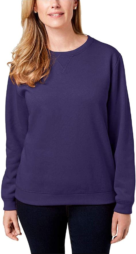 Karen Scott Womens Petite Long Sleeve Crewneck Sweatshirt Purple Size