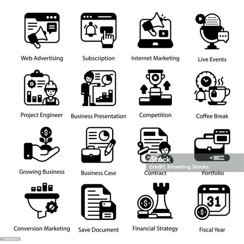 Business Management Glyph Icons Pack Stock Illustration Download