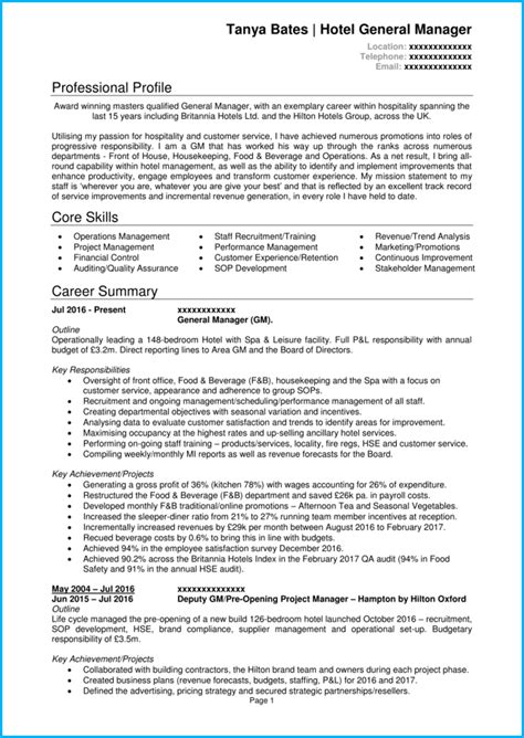 Hospitality Cv Example Writing Guide Land Job Interviews