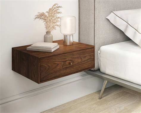 Solid Walnut Wood Floating Nightstand With Drawer Walnut Etsy