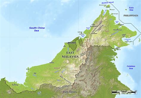 Blue Green Atlas Free Relief Map Of East Malaysia