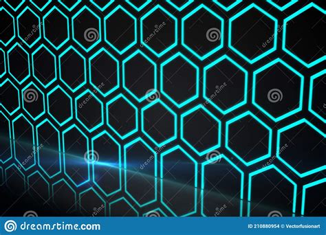 Abstract Illustration Of Green Neon Geometrical Hexagonal Shapes