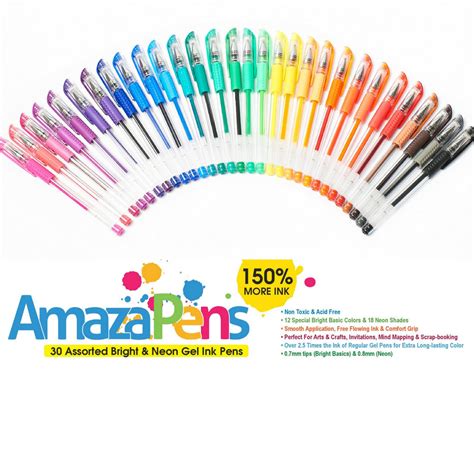30 Primary Bright And Neon Gel Pens 150 More Ink Amazapens