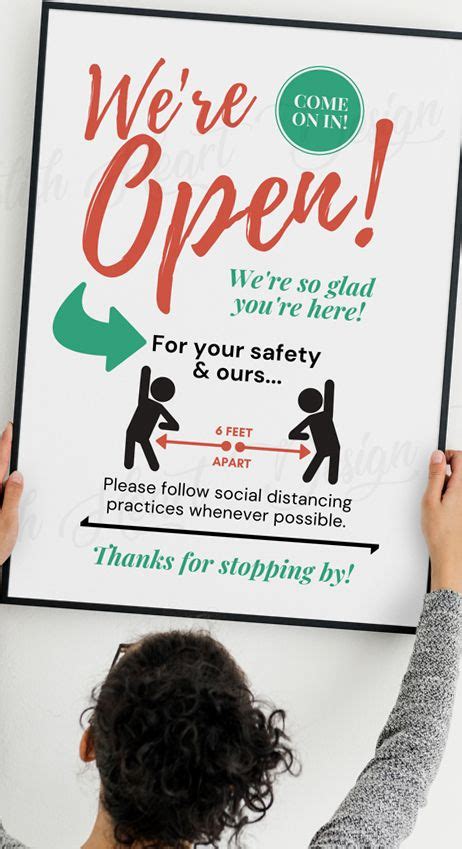 Social Distancing Open Sign Were Open Social