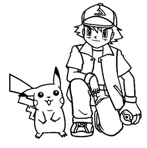 Picture Of Adorable Pikachu And Ash Ketchum On Pokemon Coloring Page