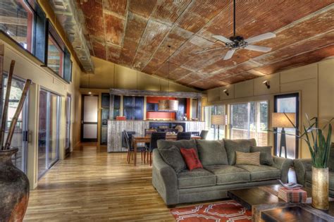 Metal ceiling tiles can turn any ceiling into a work of art. Corrugated Metal in the Home
