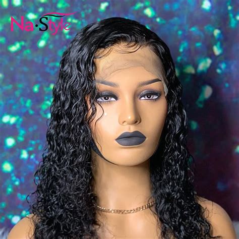 Wet And Wavy Human Hair Front Lace Wig Human Lace Front Wigs Water Wave Wigs For Women Black