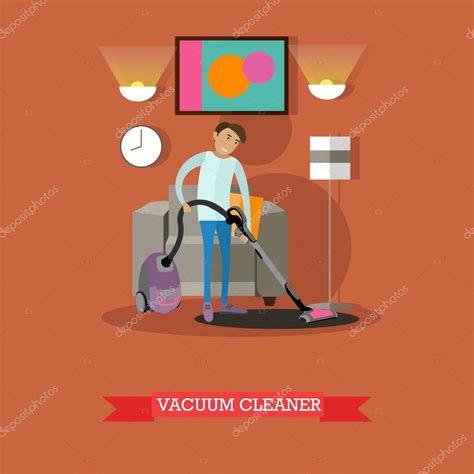 Hombre Aspirando Suelo En Su Habitación Servicio De Limpieza Concepto